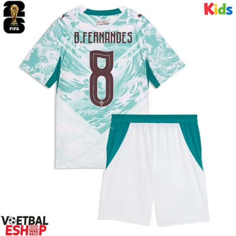 Portugal Bruno Fernandes #8 Uit tenue Kids WK 2026 Korte Mouw (+ Korte broeken)