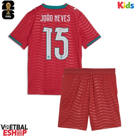 Portugal Joao Neves #15 Thuis tenue Kids WK 2026 Korte Mouw (+ Korte broeken)