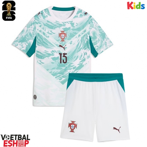 Portugal Joao Neves #15 Uit tenue Kids WK 2026 Korte Mouw (+ Korte broeken)