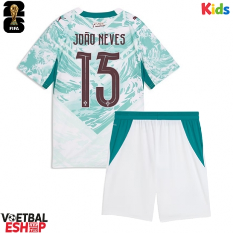Portugal Joao Neves #15 Uit tenue Kids WK 2026 Korte Mouw (+ Korte broeken)