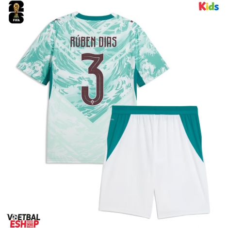 Portugal Ruben Dias #3 Uit tenue Kids WK 2026 Korte Mouw (+ Korte broeken)