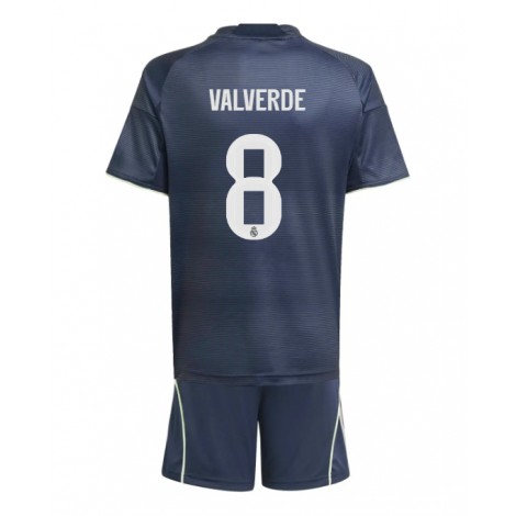 Real Madrid Federico Valverde #8 Uit tenue Kids 2025-26 Korte Mouw (+ Korte broeken)