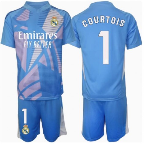 Real Madrid Thibaut Courtois #1 Keeper Thuis tenue Kids 2024-25 Korte Mouw (+ Korte broeken)