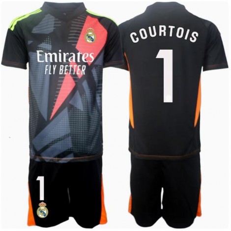 Real Madrid Thibaut Courtois #1 Keeper Uit tenue Kids 2024-25 Korte Mouw (+ Korte broeken)