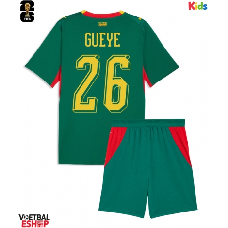 Senegal Pape Gueye #26 Uit tenue Kids WK 2026 Korte Mouw (+ Korte broeken)