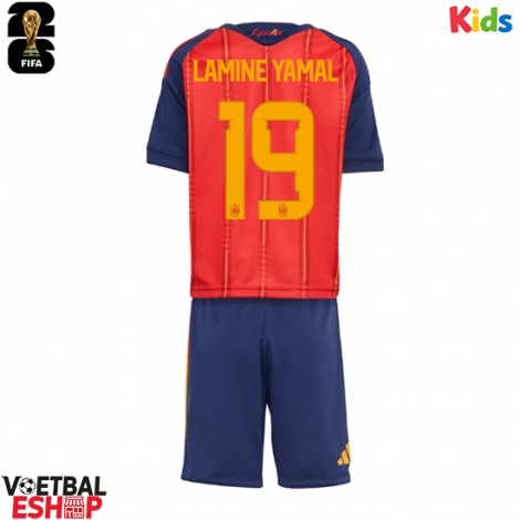 Spanje Lamine Yamal #19 Thuis tenue Kids WK 2026 Korte Mouw (+ Korte broeken)