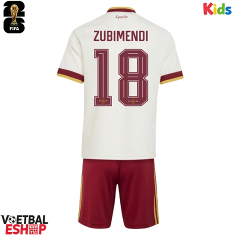 Spanje Martin Zubimendi #18 Uit tenue Kids WK 2026 Korte Mouw (+ Korte broeken)