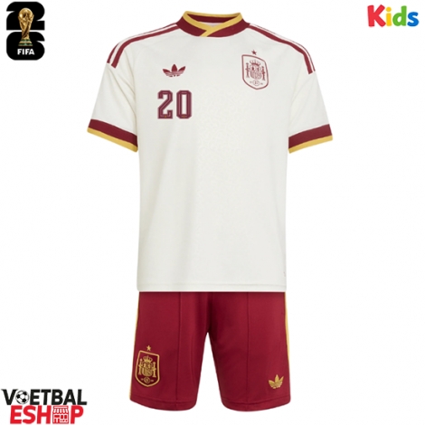 Spanje Pedri Gonzalez #20 Uit tenue Kids WK 2026 Korte Mouw (+ Korte broeken)