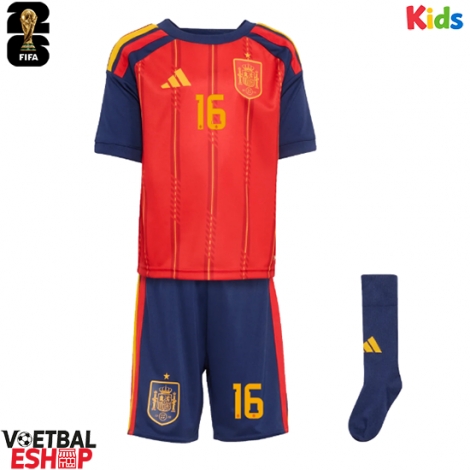 Spanje Rodri Hernandez #16 Thuis tenue Kids WK 2026 Korte Mouw (+ Korte broeken)