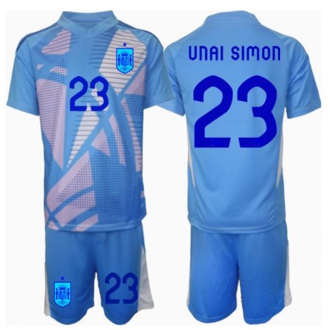 Spanje Unai Simon #23 Keeper Thuis tenue Kids EK 2024 Korte Mouw (+ Korte broeken)