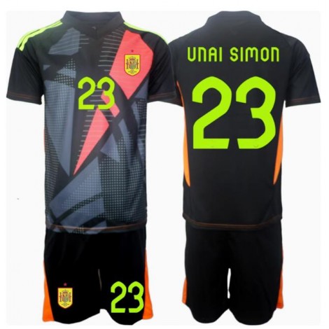 Spanje Unai Simon #23 Keeper Uit tenue Kids EK 2024 Korte Mouw (+ Korte broeken)