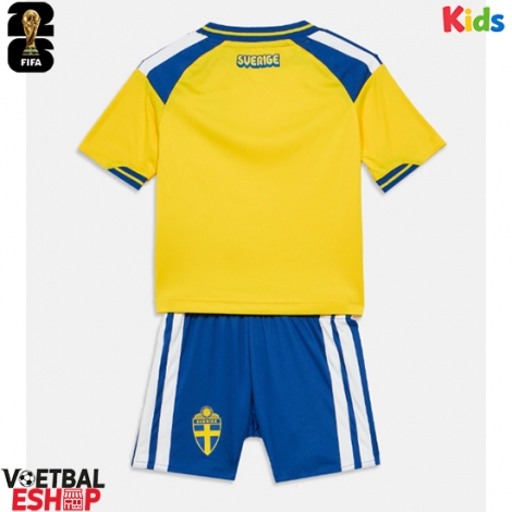 Zweden Thuis tenue Kids WK 2026 Korte Mouw (+ Korte broeken)