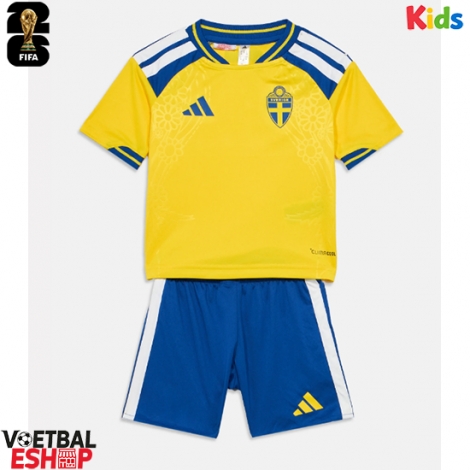 Zweden Thuis tenue Kids WK 2026 Korte Mouw (+ Korte broeken)