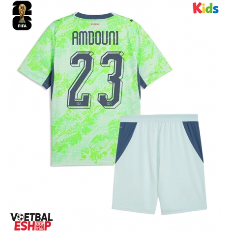 Zwitserland Zeki Amdouni #23 Uit tenue Kids WK 2026 Korte Mouw (+ Korte broeken)